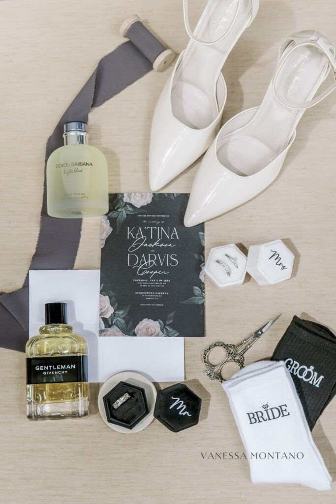 Flat lay of wedding at Brownstone Gardens