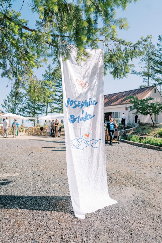 "Just Married" or couple name banner at Livermore wedding by Vanessa Montano Photography