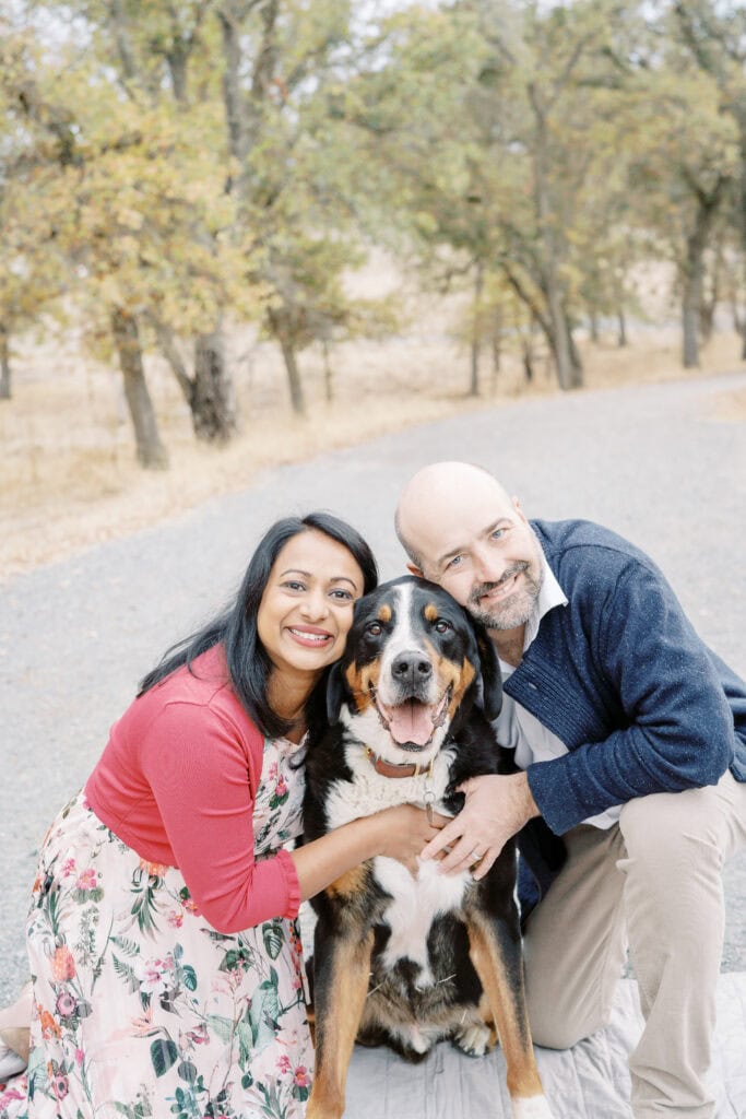 Bodie the Bernese Mountain Dog at Heather Farms in Walnut Creek during a family photoshoot