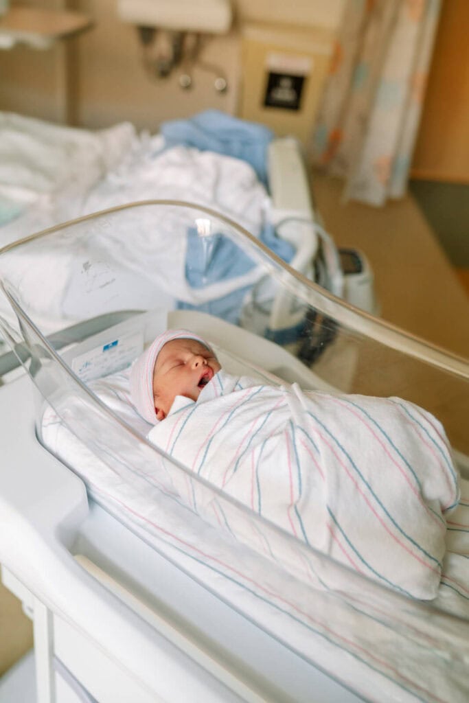 Close-up of newborn baby during a natural Fresh 48 hospital photography session in the Bay Area